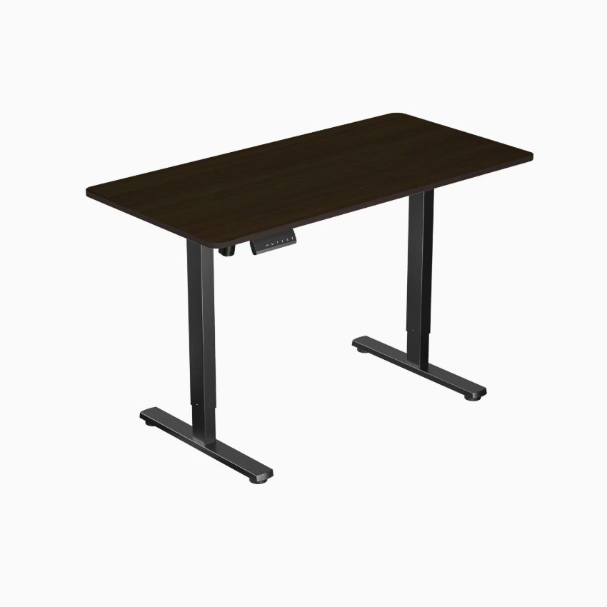 DESKIT ErgoLift Single Sit Stand Desk - Rich Walnut/White