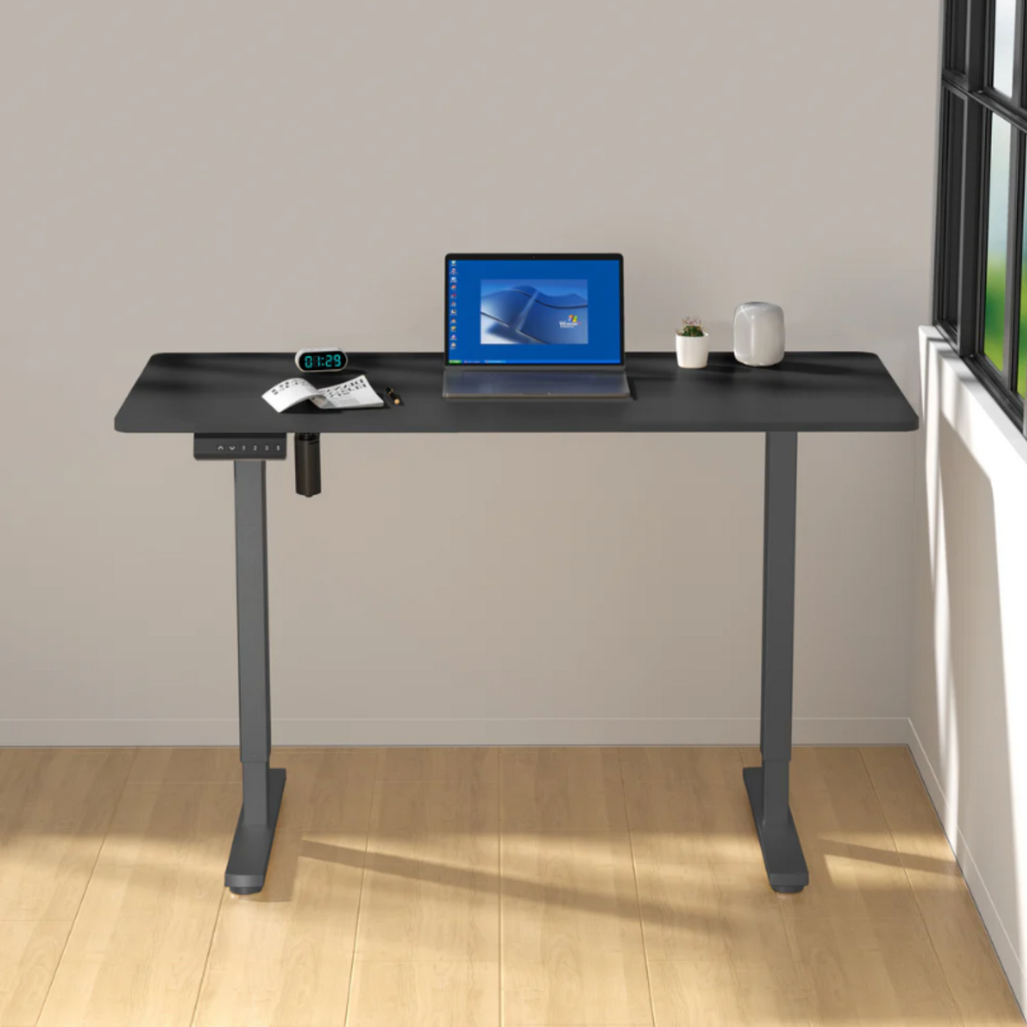 DESKIT ErgoLift Single Sit Stand Desk - Midnight Black/Black