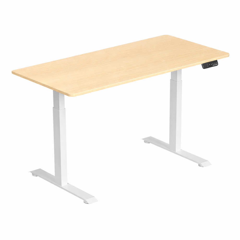 1.4 Metre Dual Motor Sit Stand Desk - White Frame & Maple Desktop