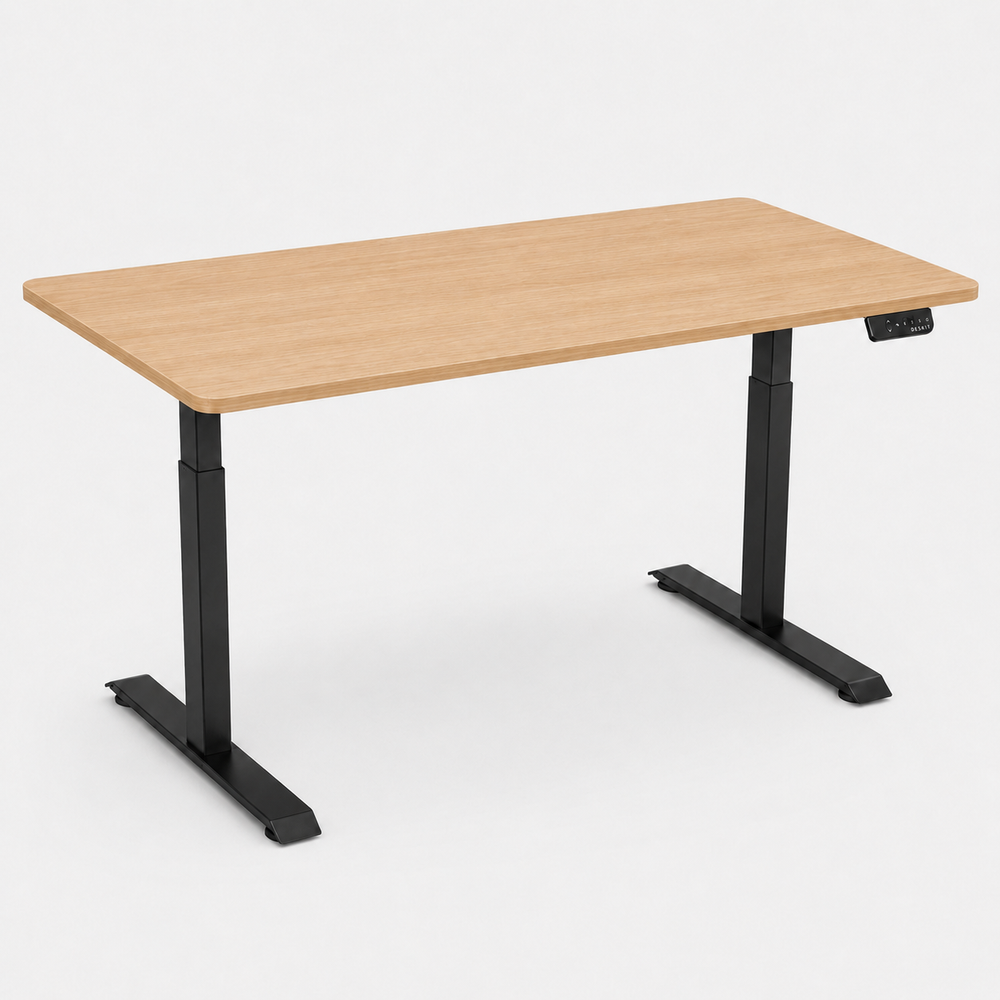 1.6 Metre Dual Motor Sit Stand Desk - Black Frame & Walnut Desktop