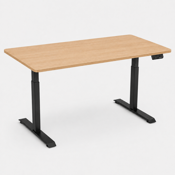 1.6 Metre Dual Motor Sit Stand Desk - Black Frame & Walnut Desktop