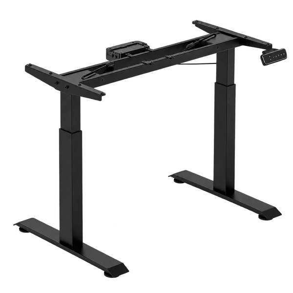 1.6 Metre Dual Motor Sit Stand Desk - Black Frame & Walnut Desktop
