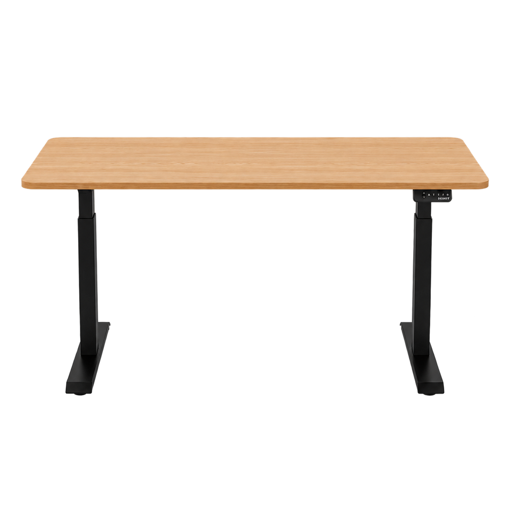 1.6 Metre Dual Motor Sit Stand Desk - Black Frame & Walnut Desktop
