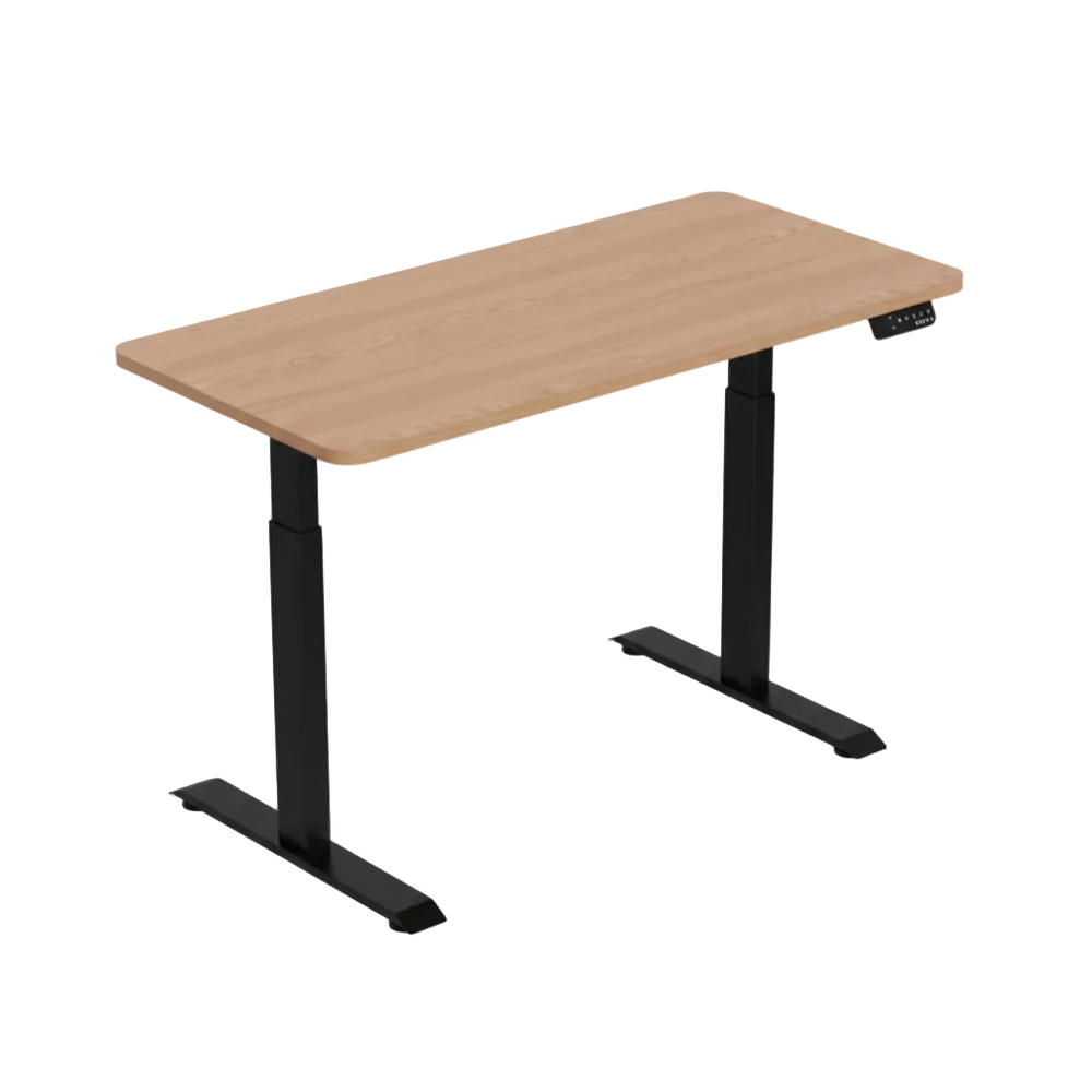 1.4 Metre Dual Motor Sit Stand Desk - Black Frame & Walnut Desktop