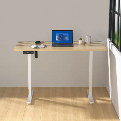 DESKIT ErgoLift Single Sit Stand Desk - Maple Breeze/White